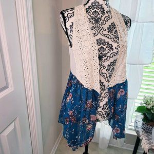 Crochet and Floral Boho Vest